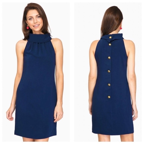 NWT Tuckernuck x Sail To Sable Cowl Neck Button Back Shift Dress Navy Hot Pink - Picture 2 of 13